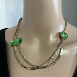 Gold Chain & Rectangular Green Crystal Stones Necklace